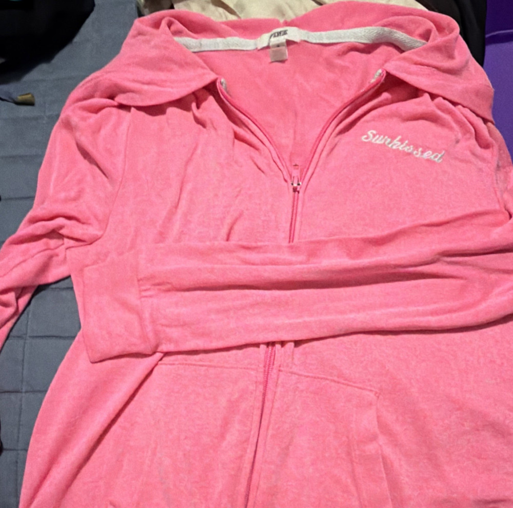 PINK Sunkissed Women's Pink Hooded Full Zip Jacket Polyester Blend Size M
