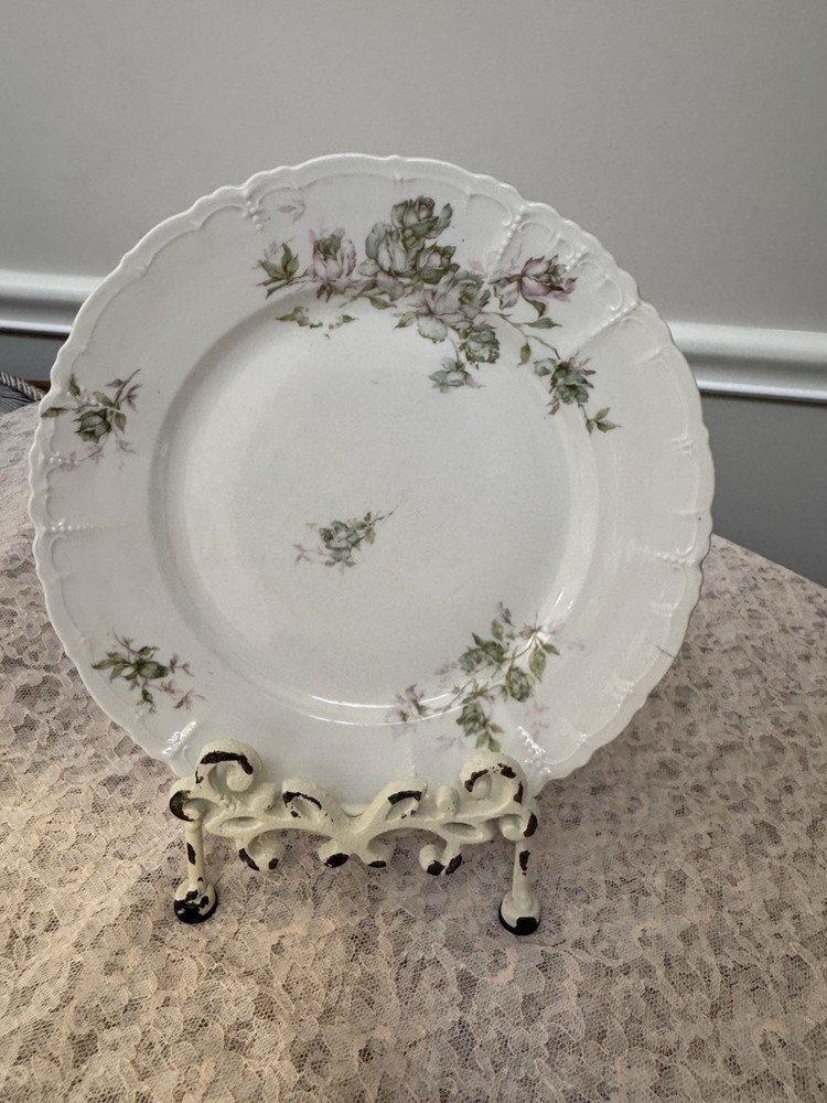 Antique Habsburg China Austria Dinner Plate Floral Raised Dots Scalloped