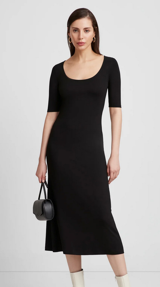 Marcella NYC classic black dress, midi length, A-line, NWOT, women's medium