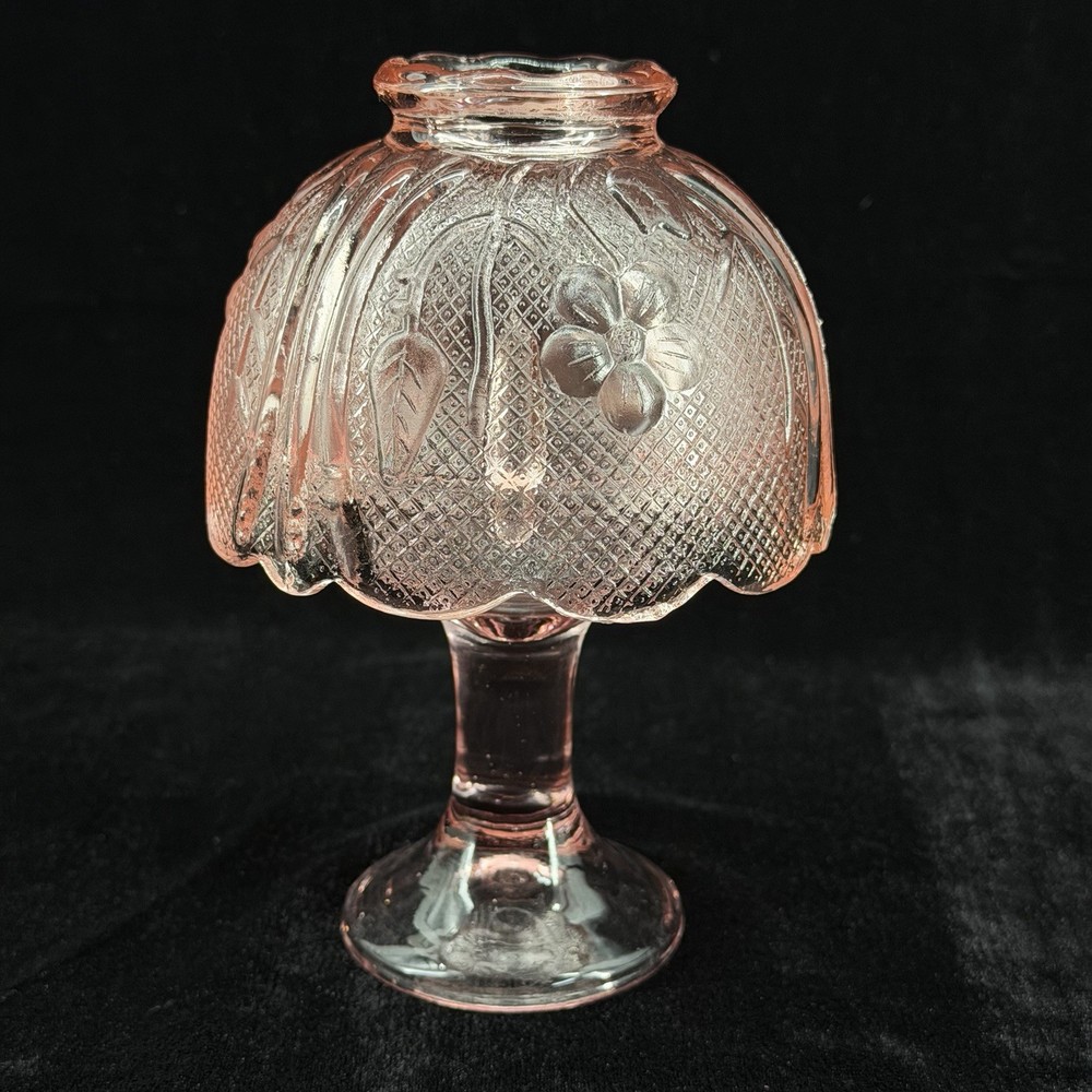 Indiana Glass Tiara Fairy Lamp with Pink Floral Pattern