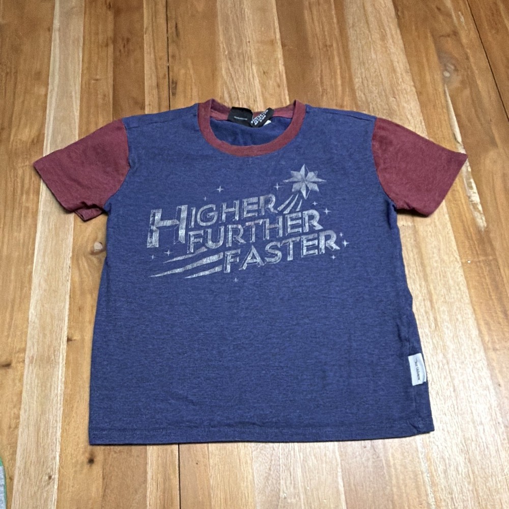 Marvel Boys Size 5/6 Blue/Burgundy Graphic Logo Ringer Crew Neck T-Shirt