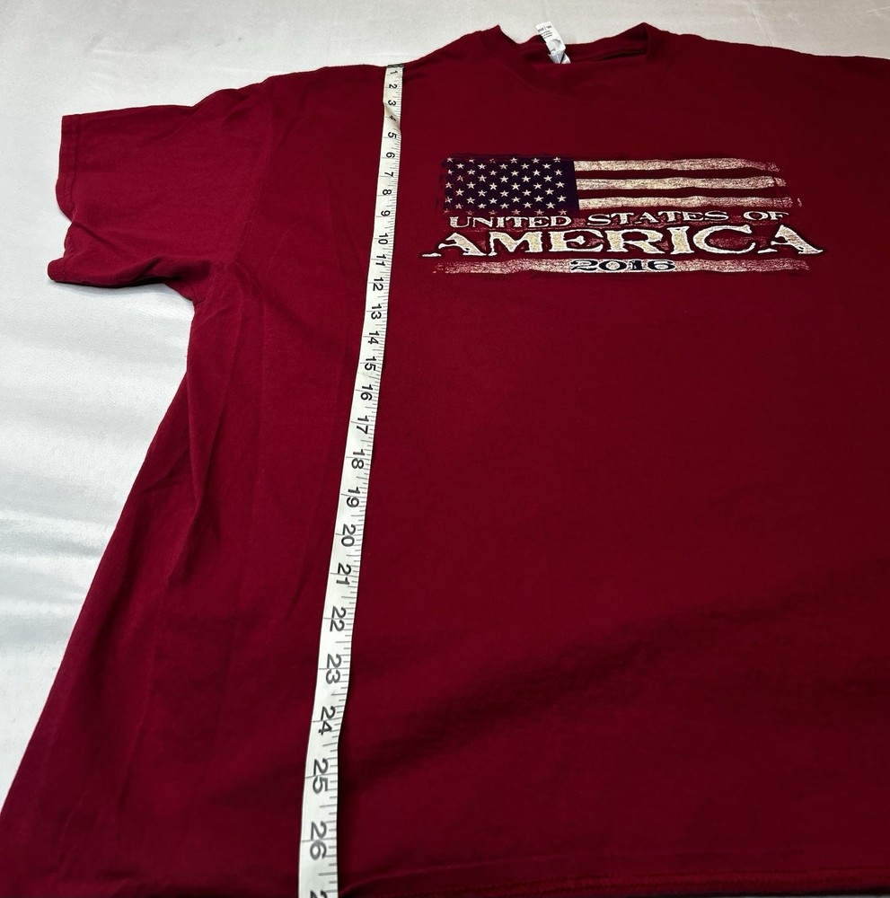 USA Flag T-Shirt Mens 2XL Red Gildan Heavy Cotton 2016 Patriotic Graphic Tee