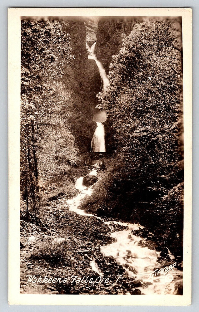 Vintage Photo Old Outdoor Picture Wahkeena Falls Water Fall Bridge Oregon Usa
