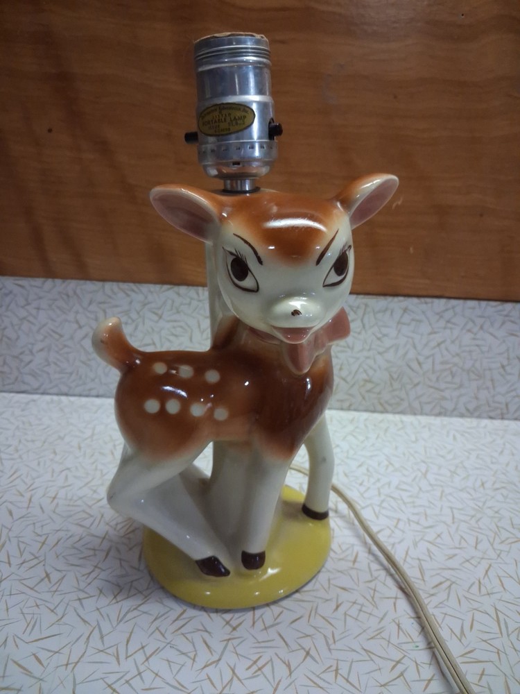 Kitsch Deer Lamp Mid-Century Fawn Vintage 1950s Bambi Lamp