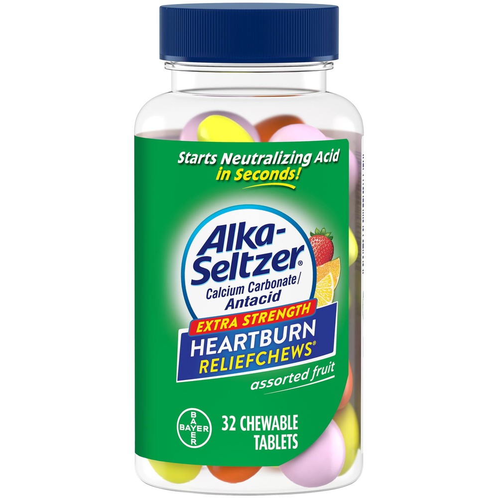 Alka Seltzer Extra Strength Heartburn Relief Chews, 750mg, Assorted Fruit, 32 Ct