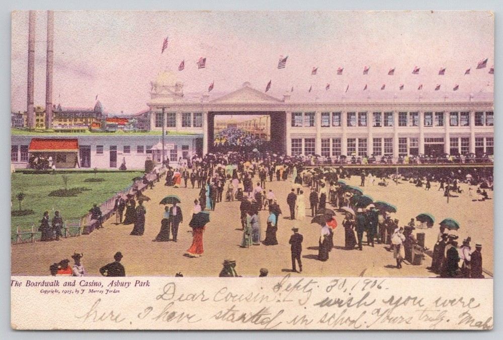 1905 Asbury Park NJ Boardwalk & Casino J Murray Jordan Undivided Back Postcard