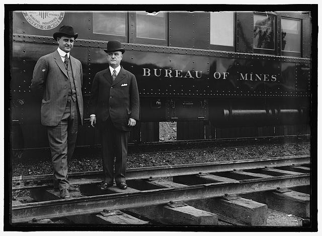 Photo:[Mines, Bureau of. Group, with Dept. Int. R.R. car]
