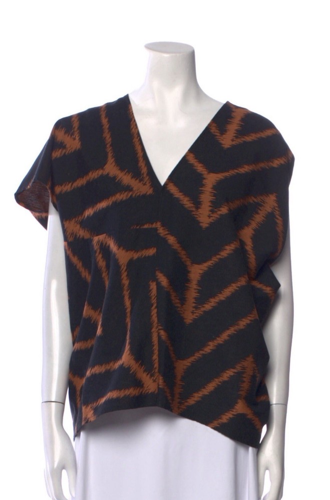 Zero + Maria Cornejo Black Abstract Graphic Printed V-Neck Blouse - Size 4-image