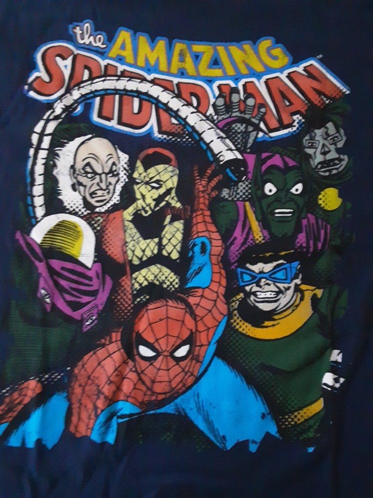 Spiderman T Shirt with Enemies Marvel Comics Size XL Blue