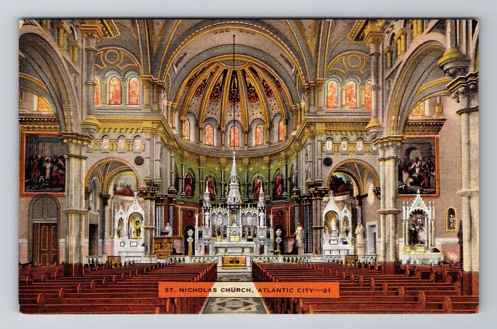Atlantic City NJ-New Jersey, St Nicholas Roman Catholic Church, Vintage Postcard