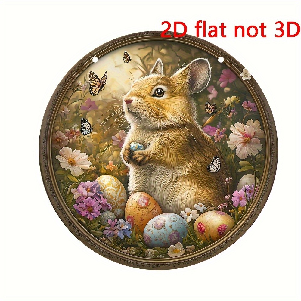 Easter Bunny Egg Floral Round Aluminum Sign Farmhouse Home Decor