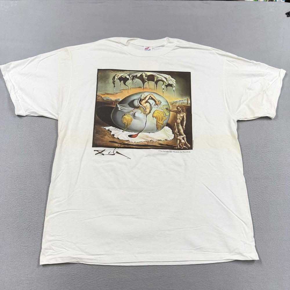 Vintage Salvador Dali Shirt Mens XL White Geopoliticus Child Tee Jerzees 90s