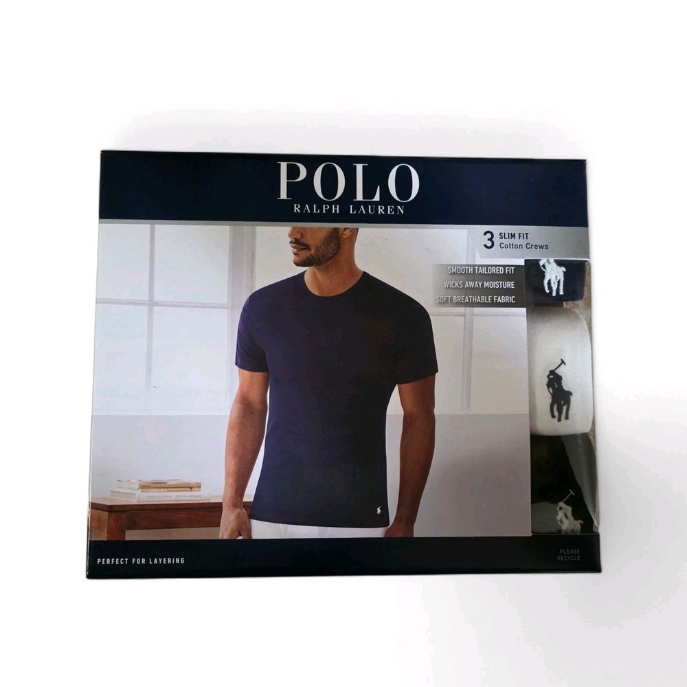 Polo Ralph Lauren Men's Slim Fit Crew Neck Cotton T-Shirts 3-Pack XL Navy
