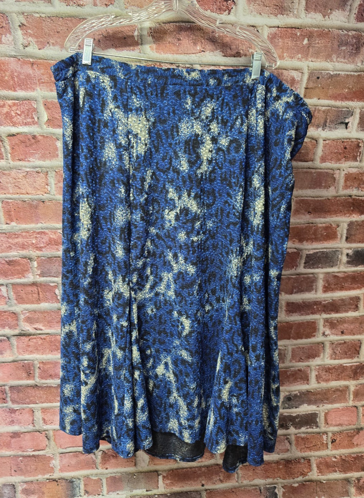 Women's MAGGIE BARNES Blue Black Leopard Print Elastic Waist Midi Skirt Size 2X