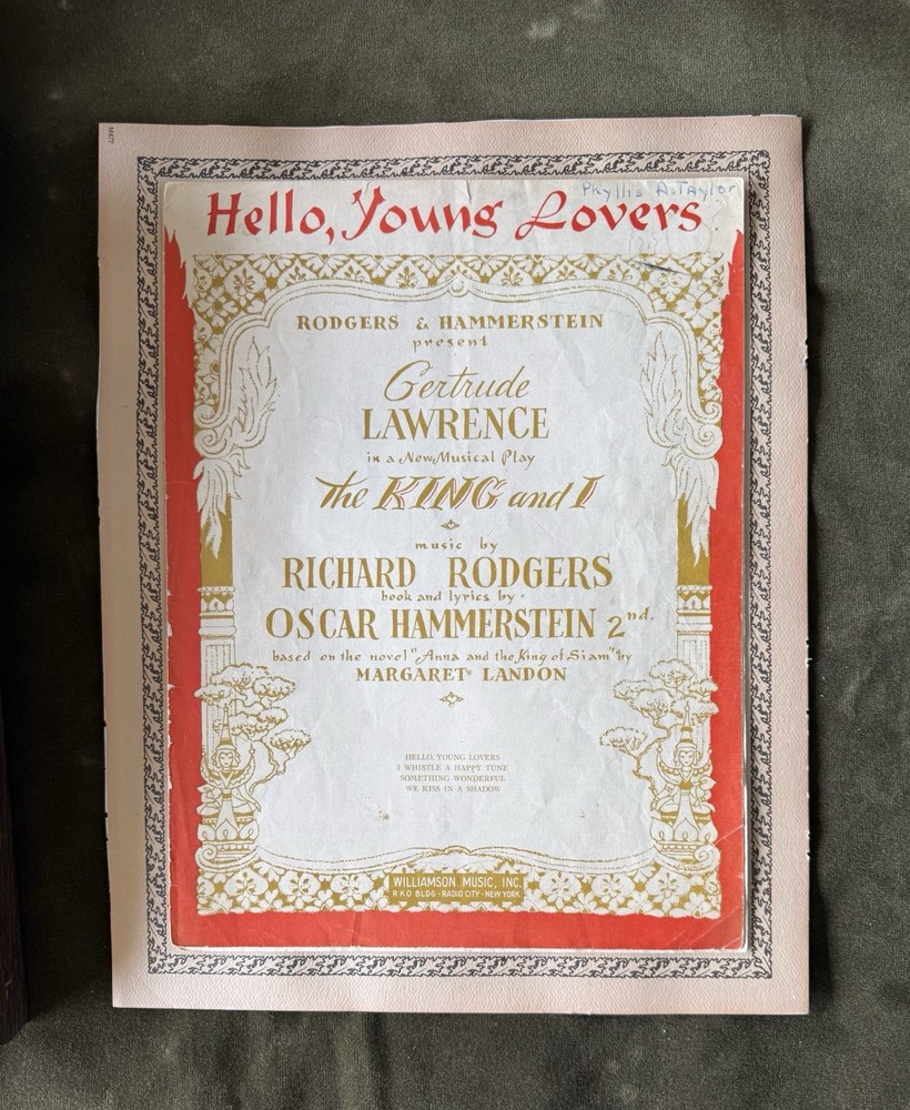 KING AND I Rodgers/Hammerstein 1951 HELLO YOUNG LOVERS Show Vintage Sheet Music