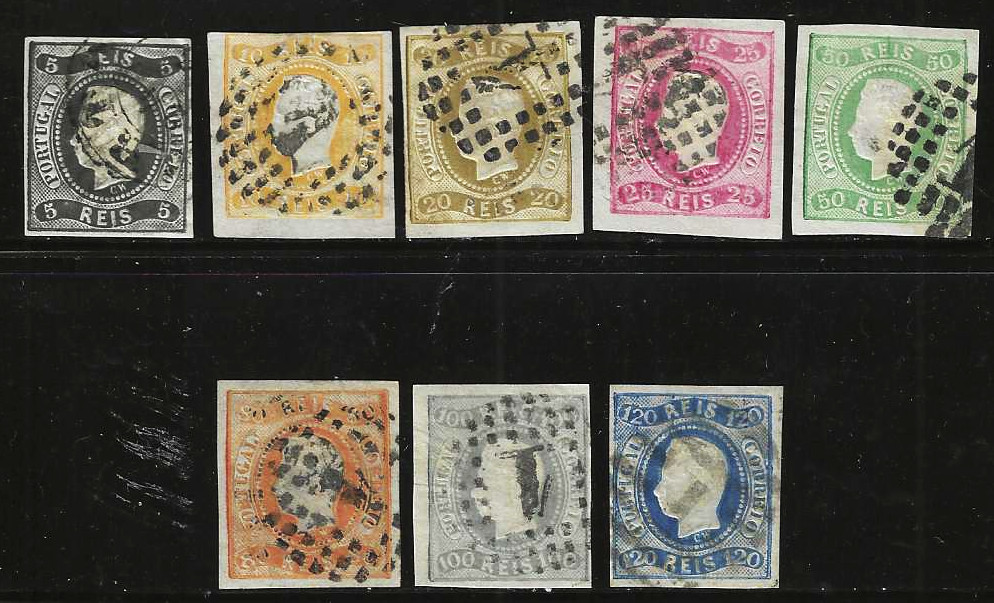 Portugal 1866 #17-#24 USED, COMPLETE IMPERF King Luiz  SET (8) FULL MARGINS F-VF