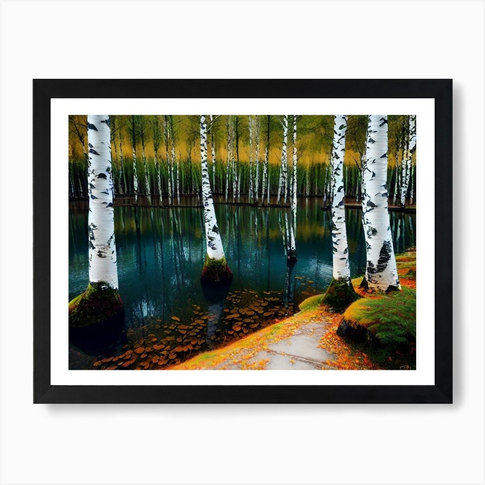 Autumn Birch Trees Framed Art Print Canvas Wall Decor  