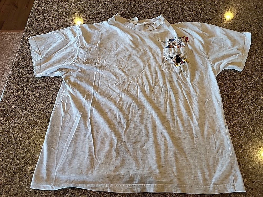 DISNEY STORE T Shirt Gray Donald Duck Mickey Goofy Embroidered Pocket 2 XL