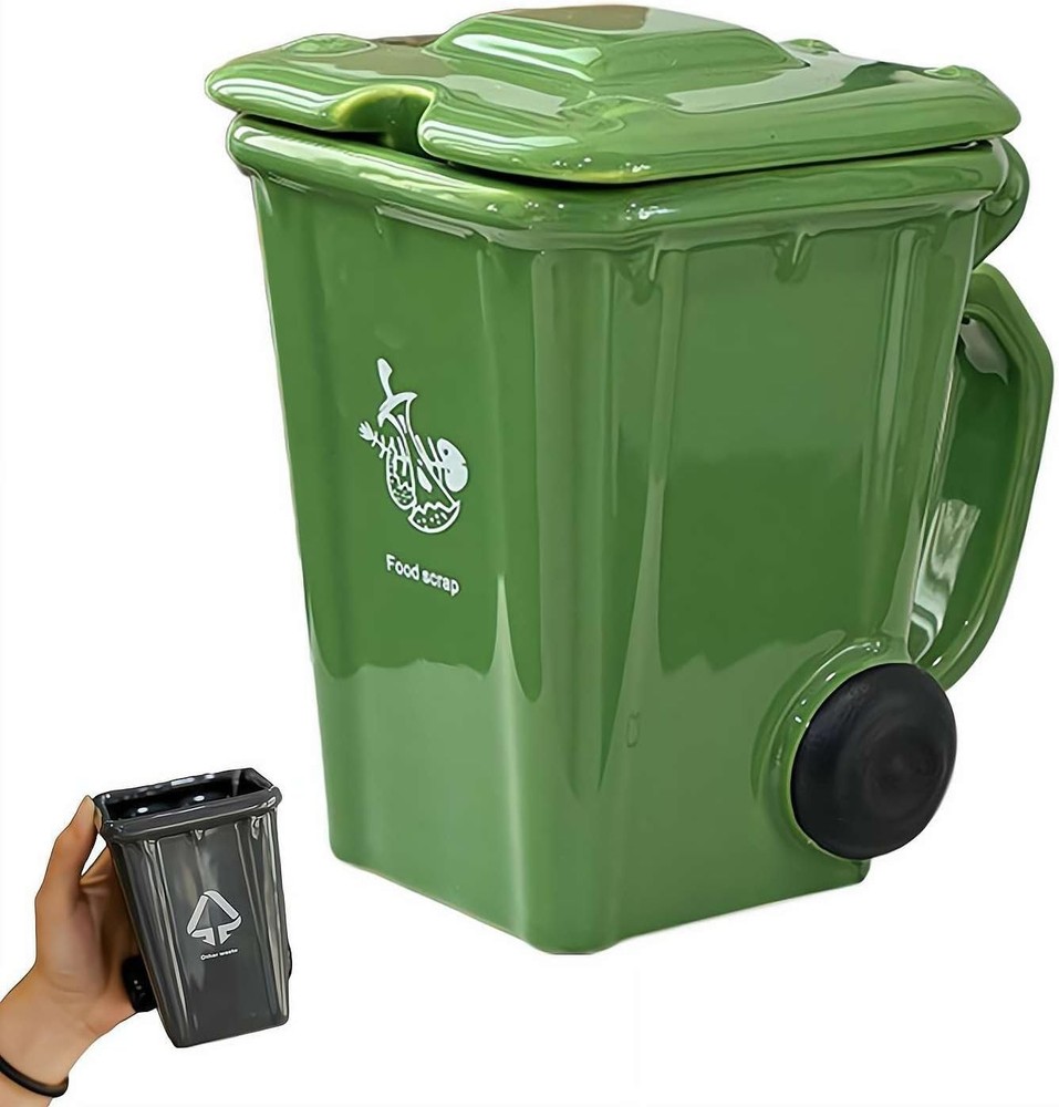 3D Recycling Bin Ceramic Mug with Lid Novelty Coffee Cup for Home Office Kitchen