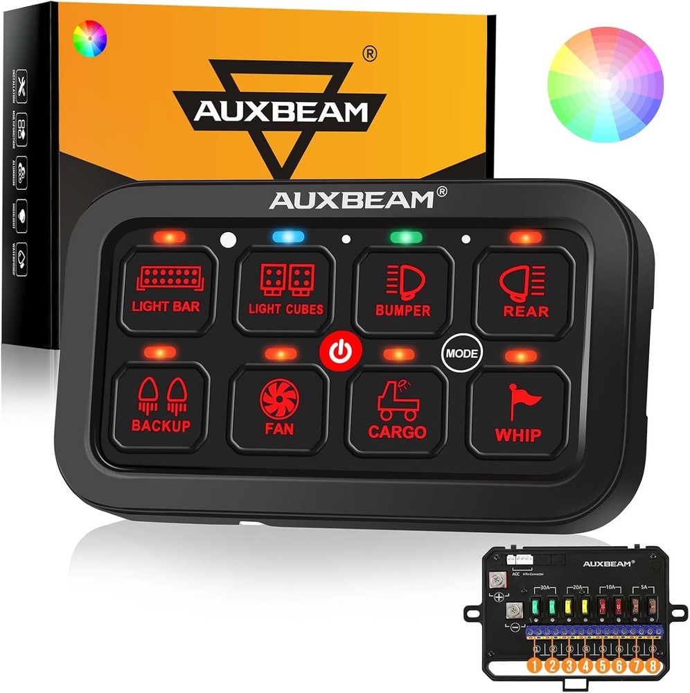 Weatherproof 8 Gang Toggle Switch Panel with RGB Lighting for Vehicle Control
