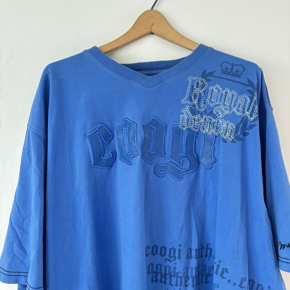 Vintage Coogi Authentic Blue Grunge Y2K T-Shirt Size 3XL Mens 90s Hiphop Rap