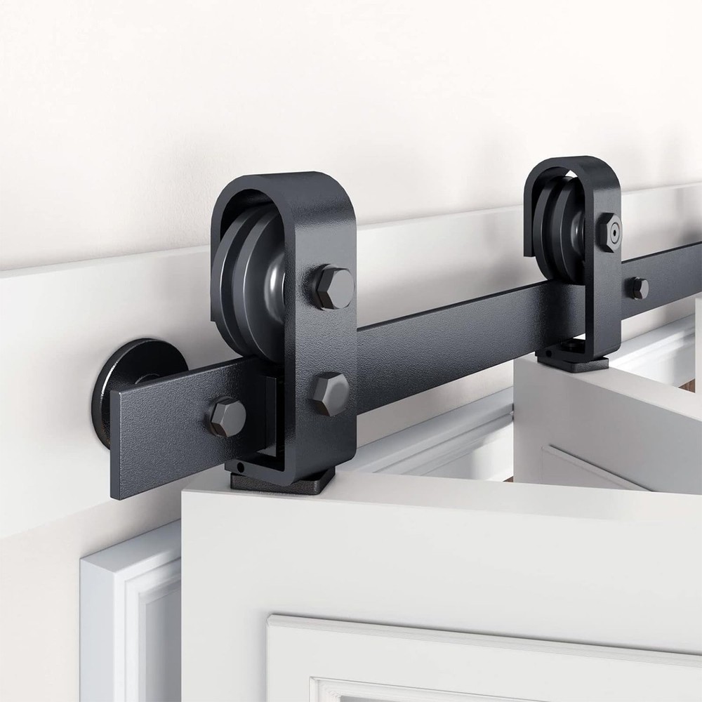 117cm Black Sliding Barn Door Hardware Kit for Double Folding Closets
