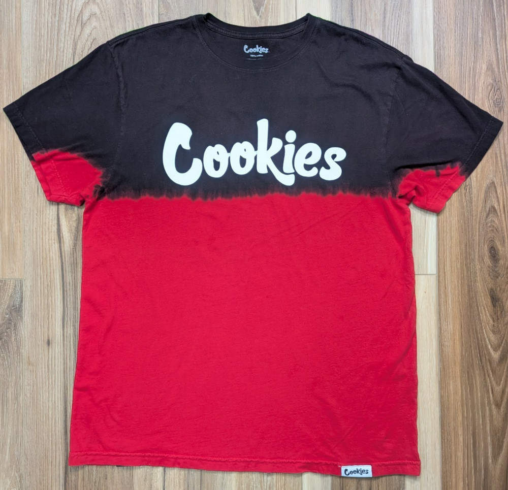 Cookies SF Men's T-Shirt Red And Black Ombré Tie Dye Street Graphic Size Large