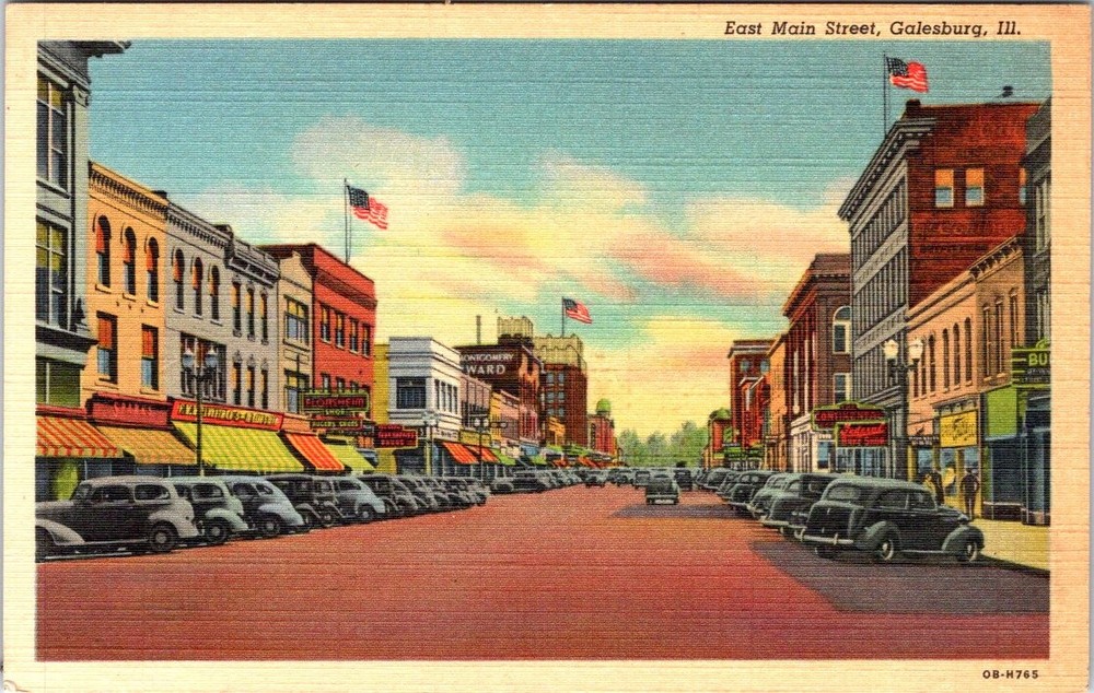 East Main Street, GALESBURG, Illinois Linen Postcard - Curt Teich