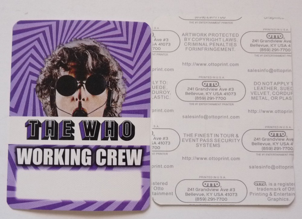 The Who Purple Working Crew Concert Tour Backstage Pass D15