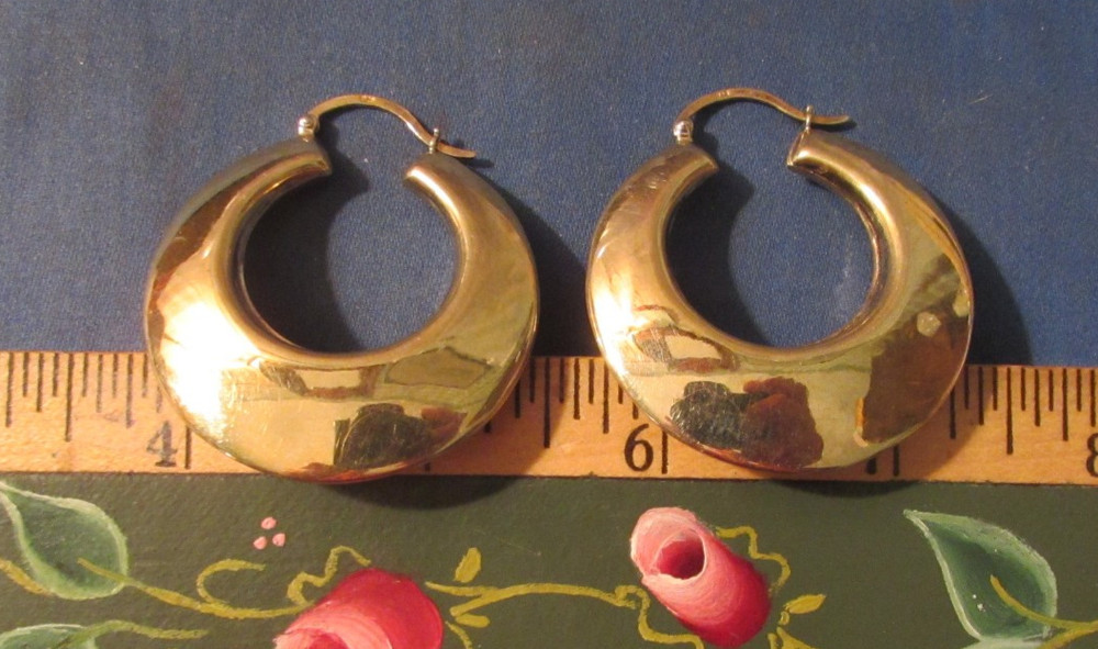 Vintage Sterling Silver With Gold Wash Chunky Hoop Earrings 1 3/4 '' 18 Grams