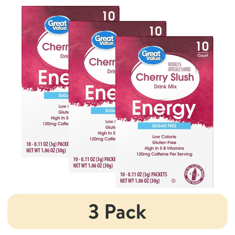 (3 pack) Great Value Energy Cherry Slush Drink Mix, 0.11 oz, 10 Count