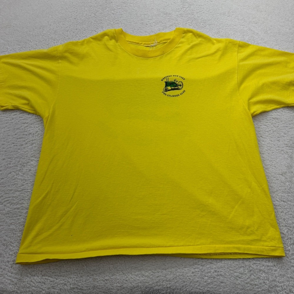 Vintage 90s Mens Yellow Western New York Two Cylinder Club Tractor T Shirt Large