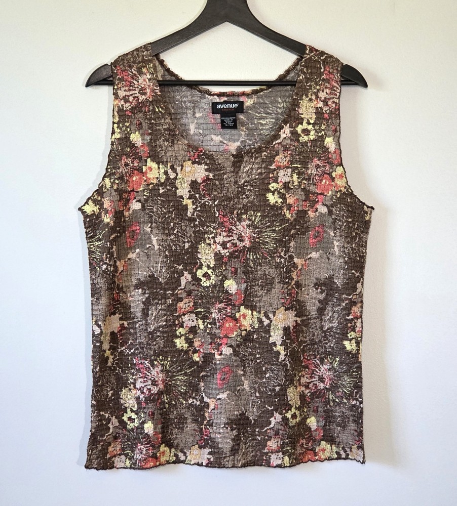 Avenue Stretch Floral Brown Multicolor Womens Tank Top Size 18/20
