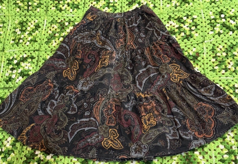 Vtg 70s 80s paisley print Long Skirt Boho Hippie Retro Fairy Princess Goddess