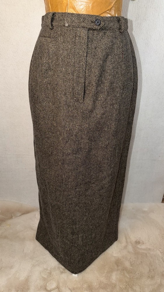 Vintage Ralph Lauren Brown Wool Houndstooth Maxi Pencil Skirt Size 8