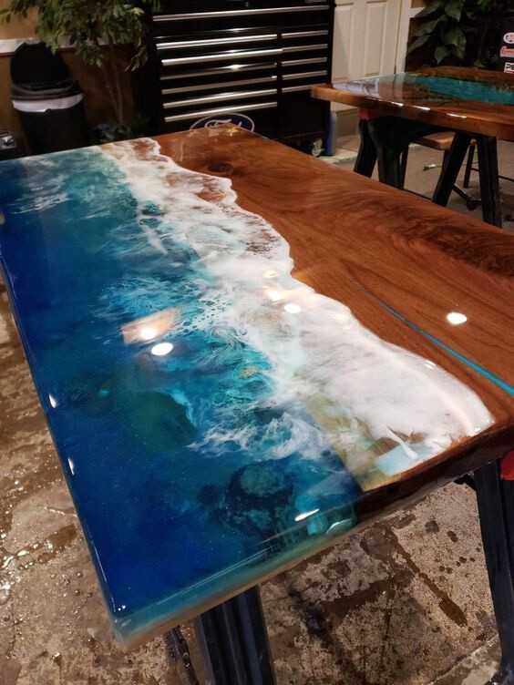 Mid Century Modern Epoxy Resin Ocean Table Tops Patio Home Living Deco Furniture