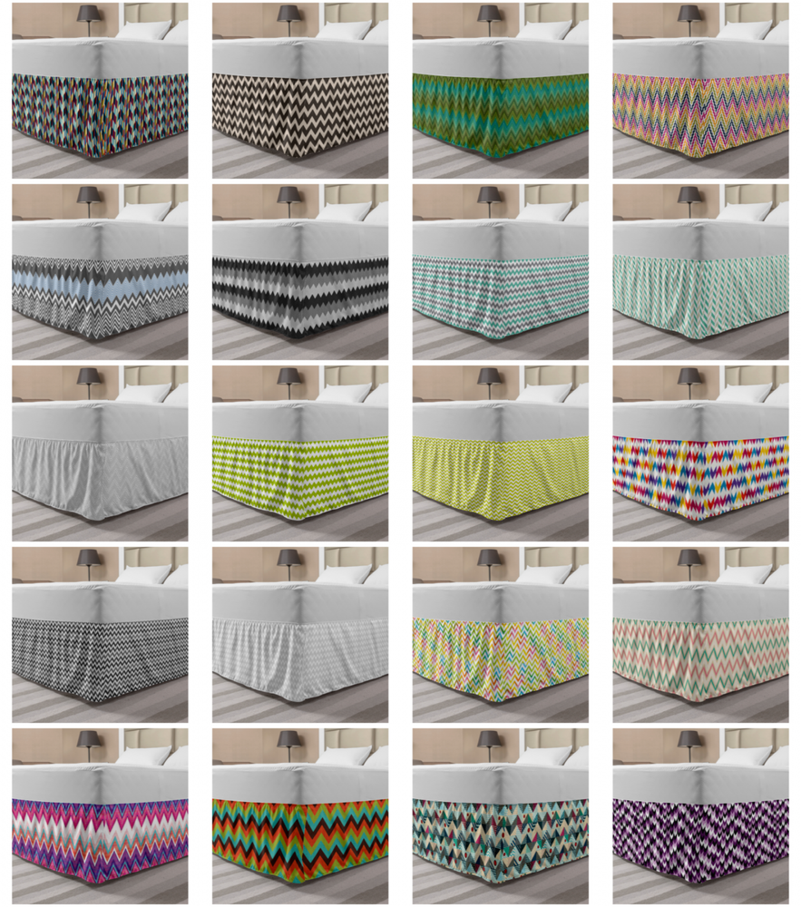 Ambesonne Chevron Zigzag Bedskirt Elastic Wrap Around Skirt Gathered Design