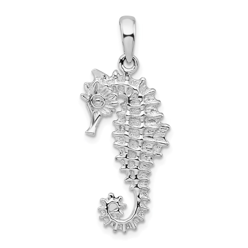 Sterling Silver Rhodium-Plated Polished 3D Sea Horse Pendant 2.52gm L-1.34 Inch