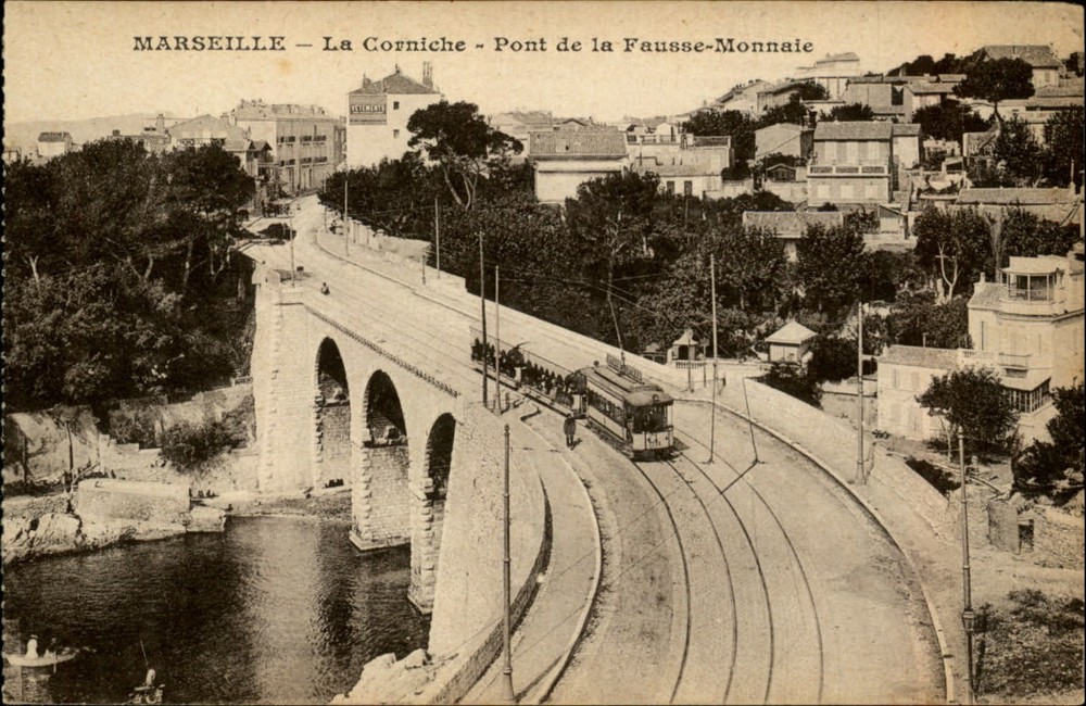 La Corniche Pont de la Fausse-Monnaie Marseille France vintage postcard s965