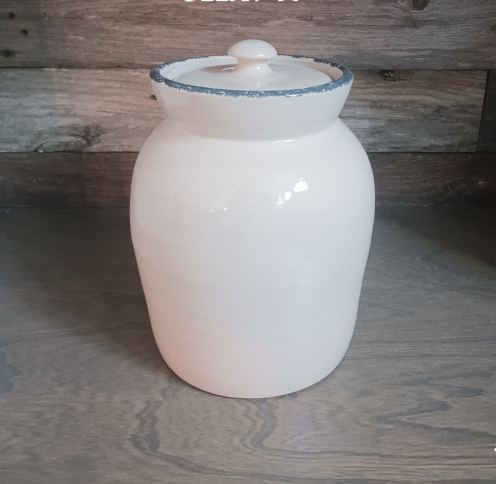 Vintage Stoneware Pottery Canister Cookie Jar Cottagecore