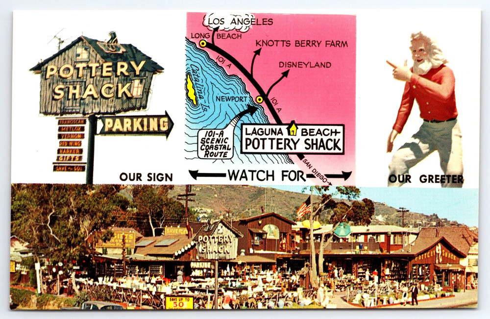 Laguna Beach California CA Pottery Shack Buildings Vintage Photo Postcard