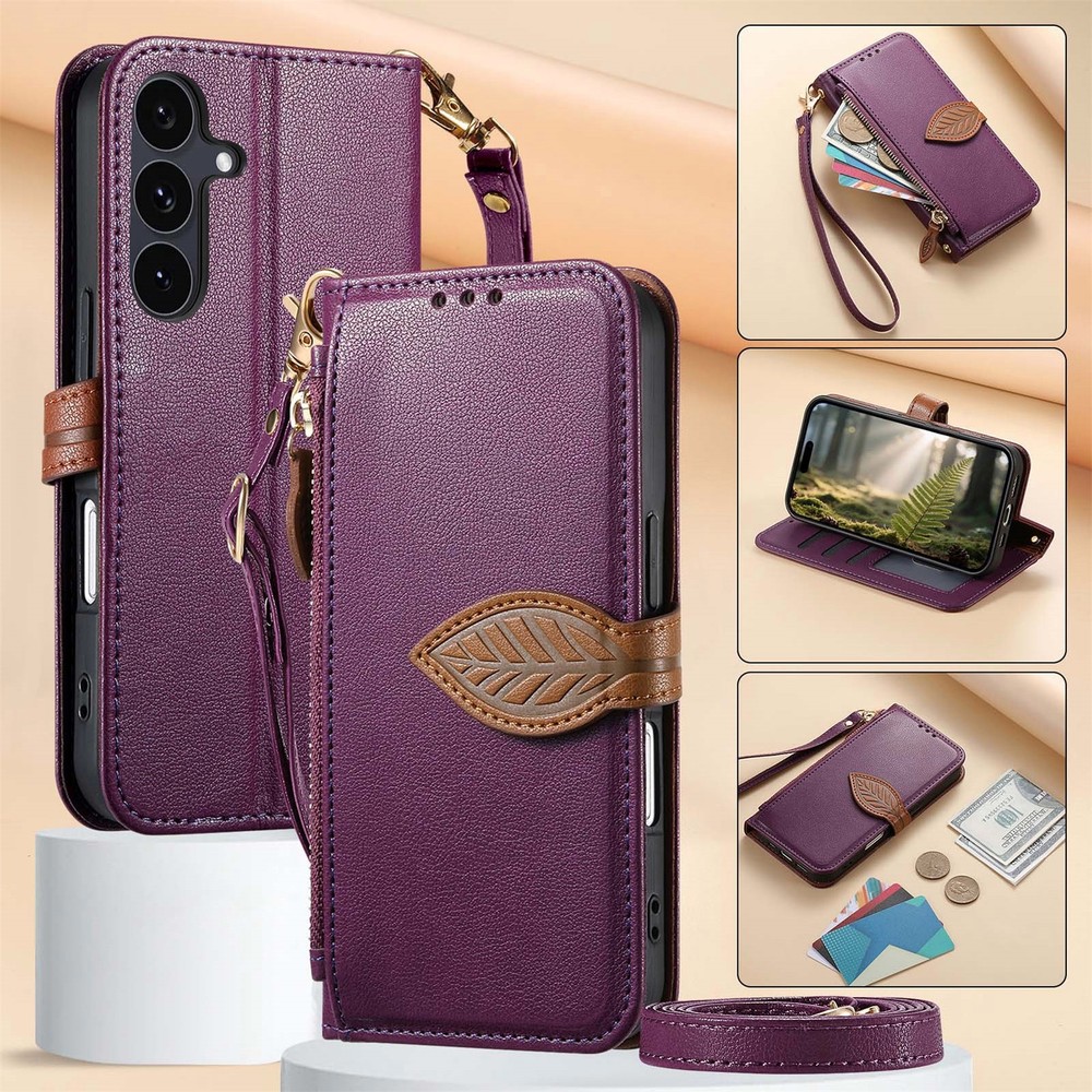 Crossbody Zipper Leather Wallet Case For Samsung Galaxy S26 Ultra S25 FE S24 S23