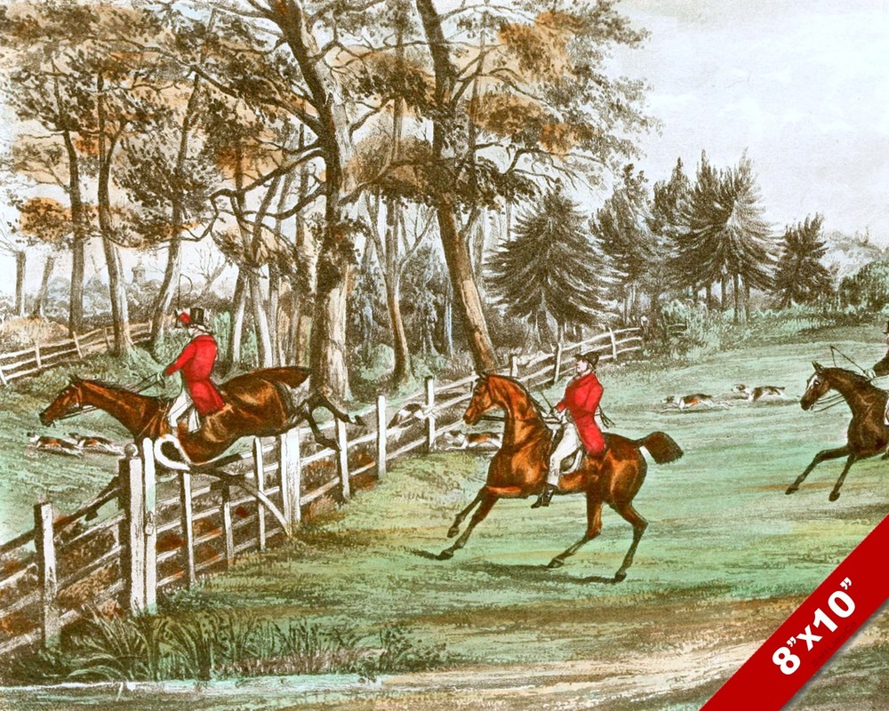 FENCE CLEARING JUMP FOX HUNT HORSE EQUESTRIAN HUNTING ART PAINTING CANVAS PRINT