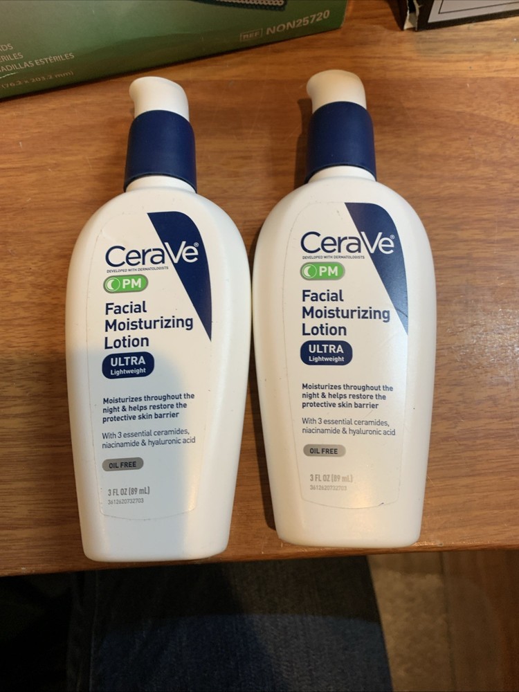 2 Pack CeraVe Facial PM Moisturizing Lotion PM Ultra Lightweight 3fl oz