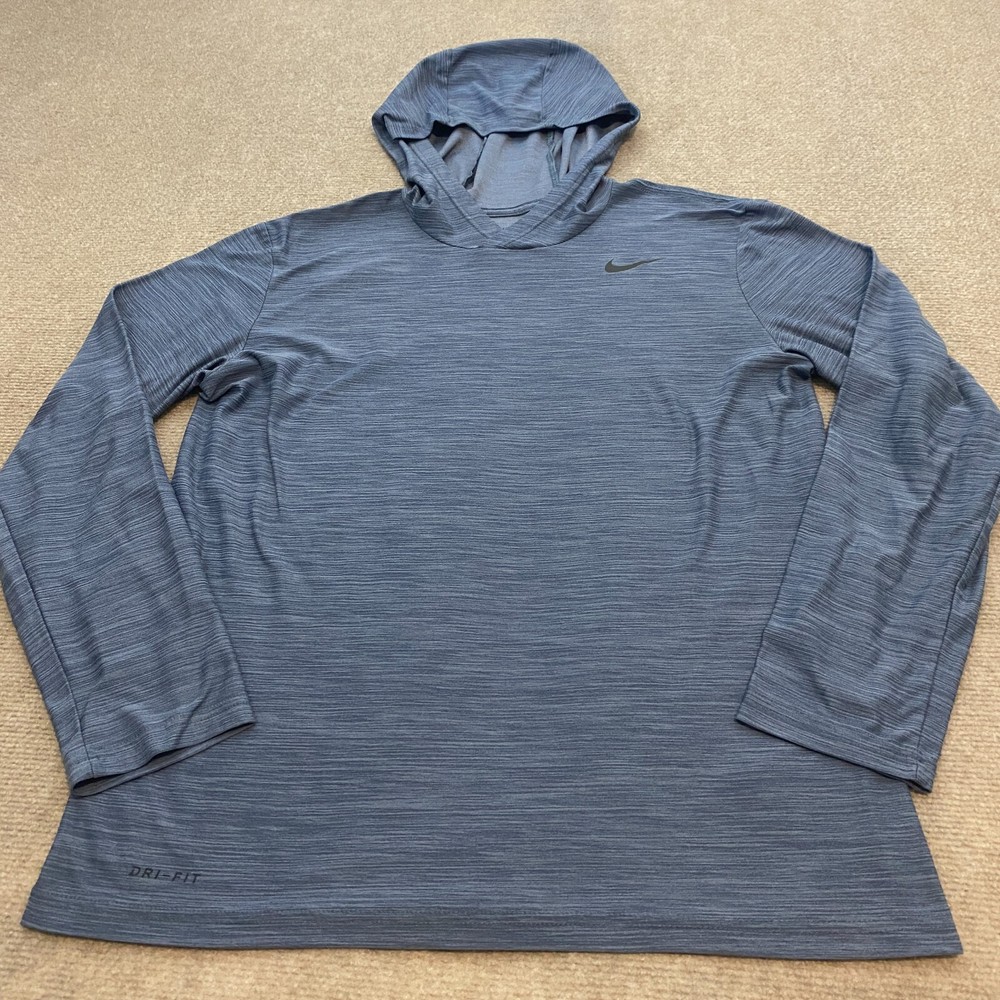 Nike Hoodie Mens Medium Blue Heather Dri Fit Swoosh Logo Long Sleeve Pullover