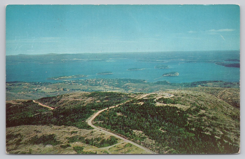 Mt Desert Island Maine, Mt Cadillac, Bar Harbor, Frenchmans Bay Vintage Postcard