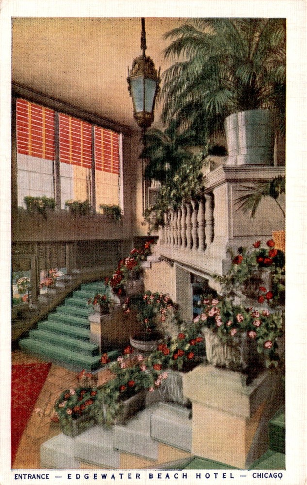 ENTRANCE, EDGEWATER BEACH HOTEL, CHICAGO, MAX RIGOT Postcard