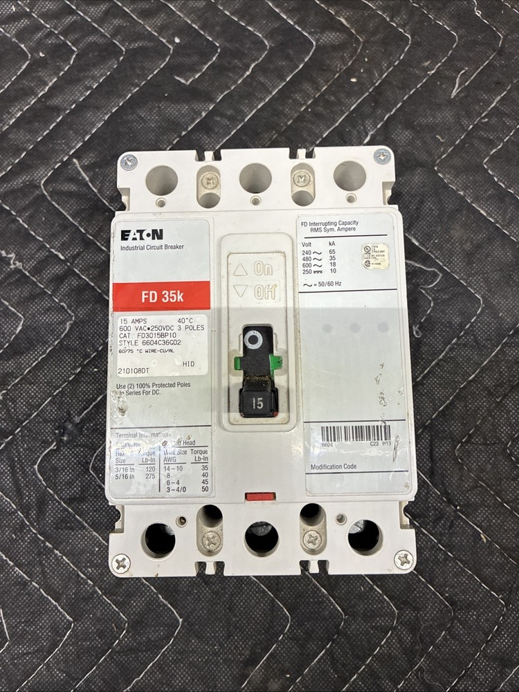 Eaton FD3015BP10 Circuit Breaker 35K 15Amp 3Pole 600VAC