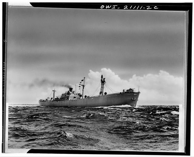 Photo:World War II Navy Transport Ship at Sea 1940s