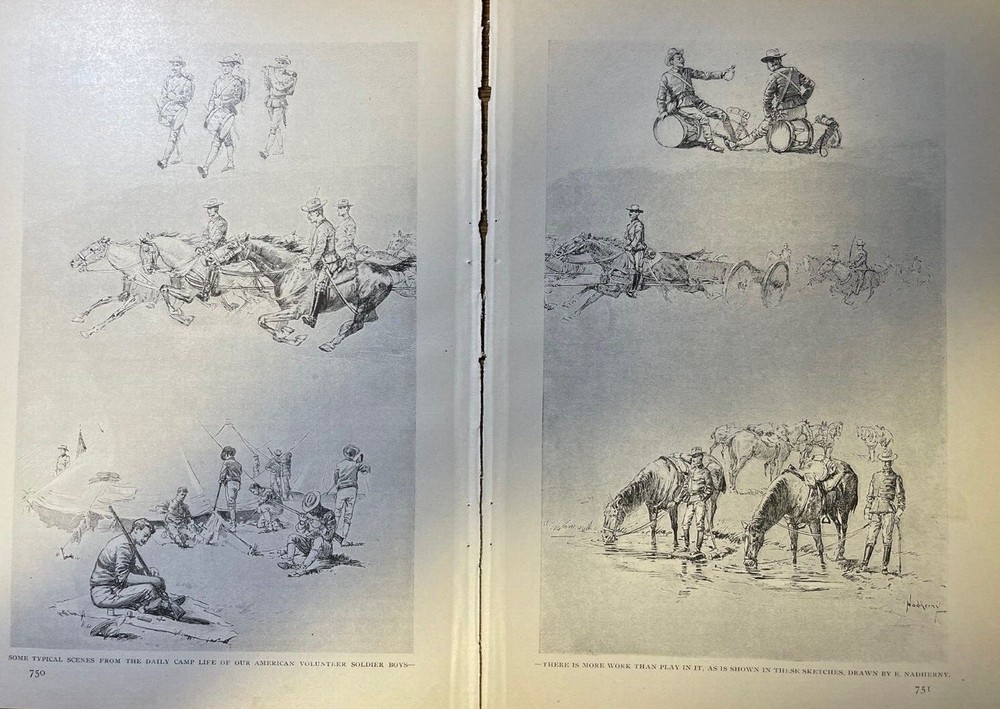 1898 Vintage Magazine Illustration Camp Life Spanish American War